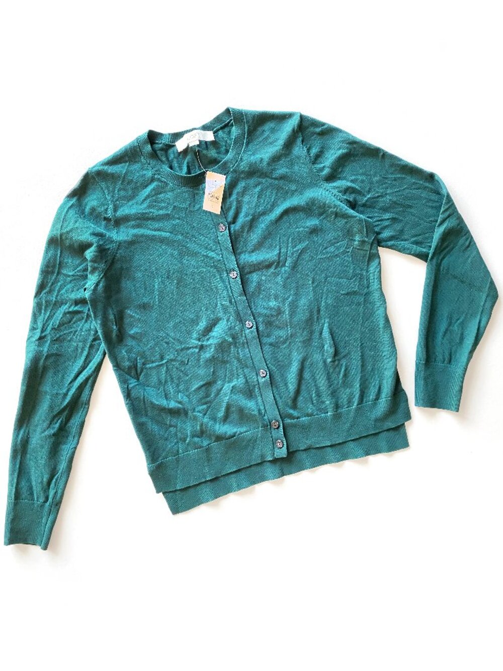 LOFT Womens Small Teal Cardigan Sweater 100% Cotton Button Front NWT S